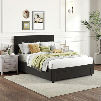 Double Ottoman Bed Frame, with Front Drawer - Black