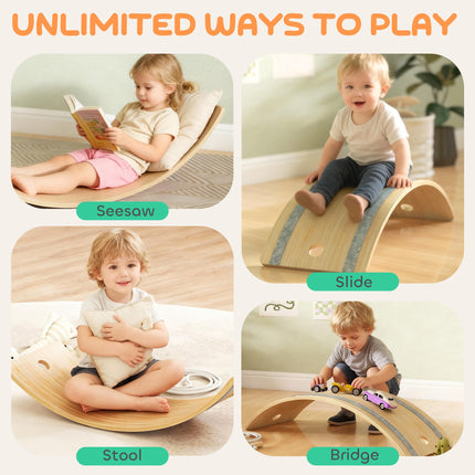 Kids Wooden Balance Board with Rope, Wooden Wobble Board with Felt for Sensory Play, for Toddler 3-6 Years Old