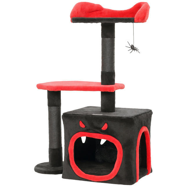 Cat Tree, Gothic Cat Tower with Scratching Posts, Cute Condo, Coffin Platform, Bed and Spider Toy, Halloween