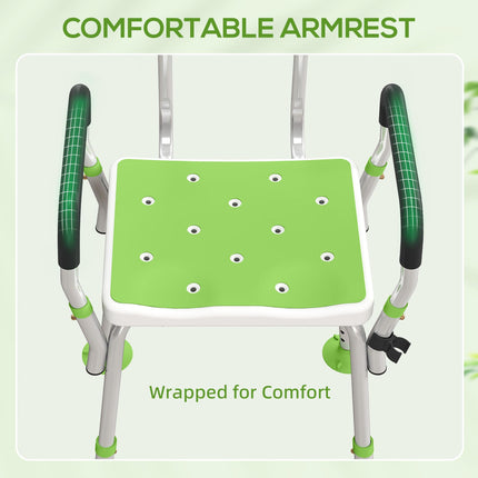 EVA Padded Shower Chair for the Elderly and Disabled, Height Adjustable Shower Stool with Back and Arms, 4 Suction Foot Pads, Green