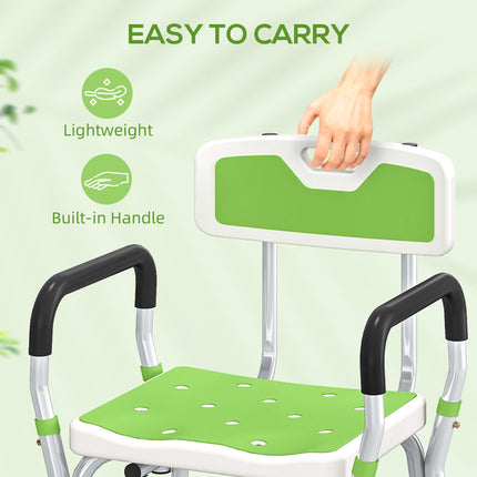EVA Padded Shower Chair for the Elderly and Disabled, Height Adjustable Shower Stool with Back and Arms, 4 Suction Foot Pads, Green