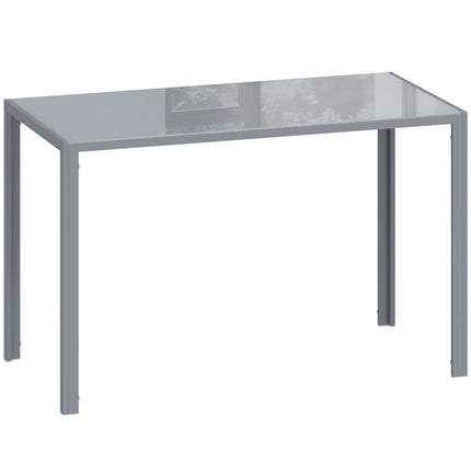 120cm Dining Table, Rectangle 4 Seater Kitchen Table with Tempered Glass Top and Metal Legs, Grey