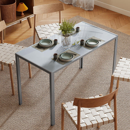 120cm Dining Table, Rectangle 4 Seater Kitchen Table with Tempered Glass Top and Metal Legs, Grey