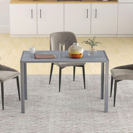 120cm Dining Table, Rectangle 4 Seater Kitchen Table with Tempered Glass Top and Metal Legs, Grey