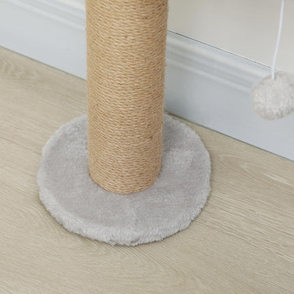 PawHut Wall Mounted Cat Shelves, Cat Climbing Wall with 4 Climbing Platforms, Jute Scratching Post and Toy Ball,180cm Tall, Light Grey