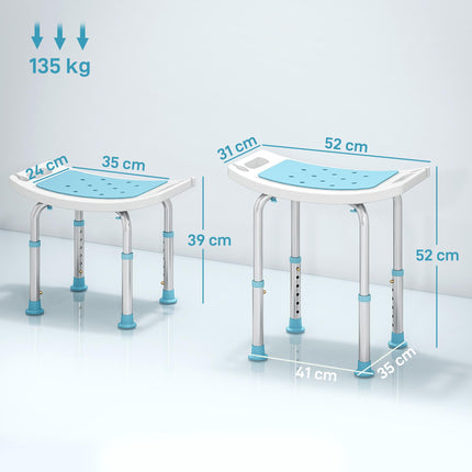 Shower Chair, Adjustable Height Shower Stool with Aluminium Frame and Non-Slip Feet, Bathtub Stool Seat with Padded Seat for Elderly Disabled Handicap, Turquoise
