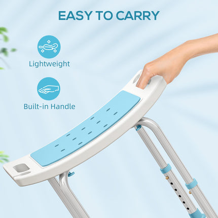 Shower Chair, Adjustable Height Shower Stool with Aluminium Frame and Non-Slip Feet, Bathtub Stool Seat with Padded Seat for Elderly Disabled Handicap, Turquoise