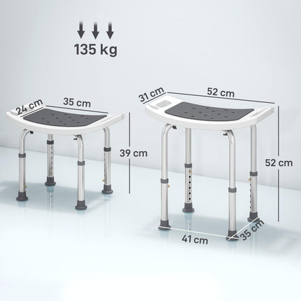 Shower Chair, Adjustable Height Shower Stool with Aluminium Frame and Non-Slip Feet, Bathtub Stool Seat with Padded Seat for Elderly Disabled Handicap, Grey