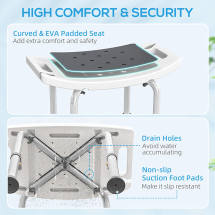 Shower Chair, Adjustable Height Shower Stool with Aluminium Frame and Non-Slip Feet, Bathtub Stool Seat with Padded Seat for Elderly Disabled Handicap, Grey