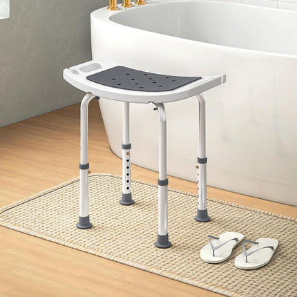 Shower Chair, Adjustable Height Shower Stool with Aluminium Frame and Non-Slip Feet, Bathtub Stool Seat with Padded Seat for Elderly Disabled Handicap, Grey