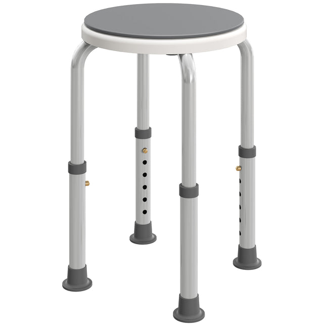 360° Swivel Shower Chair, Height Adjustable Aluminium Shower Stool with Non-Slip Feet for Disabled, Elderly, Grey