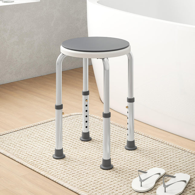 360° Swivel Shower Chair, Height Adjustable Aluminium Shower Stool with Non-Slip Feet for Disabled, Elderly, Grey