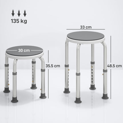360° Swivel Shower Chair, Height Adjustable Aluminium Shower Stool with Non-Slip Feet for Disabled, Elderly, Grey