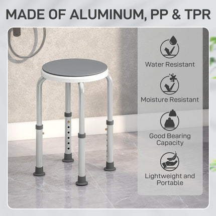 360° Swivel Shower Chair, Height Adjustable Aluminium Shower Stool with Non-Slip Feet for Disabled, Elderly, Grey