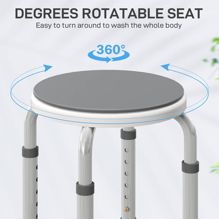 360° Swivel Shower Chair, Height Adjustable Aluminium Shower Stool with Non-Slip Feet for Disabled, Elderly, Grey