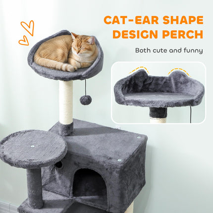 140cm Large Cat Tree Tower with Sisal Scratching Posts, Cat Houses, Plush Perches, Hammock, Ladder, Dark Grey