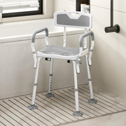 EVA Padded Shower Chair for the Elderly and Disabled, Height Adjustable Shower Stool with Back and Arms, 4 Suction Foot Pads, Light Grey