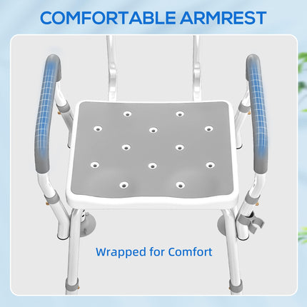EVA Padded Shower Chair for the Elderly and Disabled, Height Adjustable Shower Stool with Back and Arms, 4 Suction Foot Pads, Light Grey