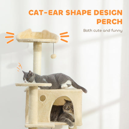 180cm Large Cat Tree Tower with Sisal Scratching Posts, Condos, Plush Perches, Hammock, Ladder, Beige