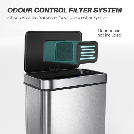 50 L Sensor Can, Sensor Bin with Soft-Close Lid, Fingerprint-Proof Stainless Steel, Silver Tone