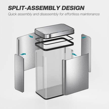 50 L Sensor Can, Sensor Bin with Soft-Close Lid, Fingerprint-Proof Stainless Steel, Silver Tone