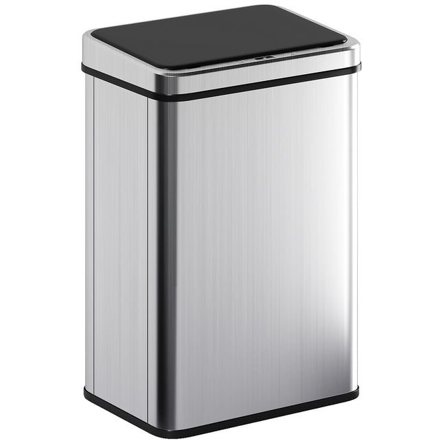 50L Sensor Bin with Soft-Close Lid, Stainless Steel Automatic Touchless Motion Sensor Kitchen Bin, Silver Tone