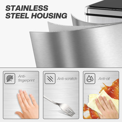 50L Sensor Bin with Soft-Close Lid, Stainless Steel Automatic Touchless Motion Sensor Kitchen Bin, Silver Tone