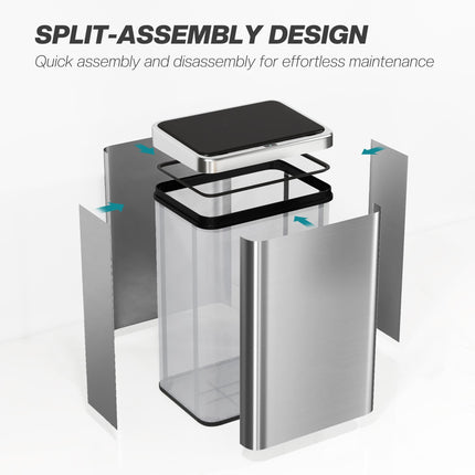 50L Sensor Bin with Soft-Close Lid, Stainless Steel Automatic Touchless Motion Sensor Kitchen Bin, Silver Tone
