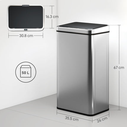 50L Sensor Bin with Quiet Soft-Close Lid, Automatic Touchless Motion Sensor Kitc
