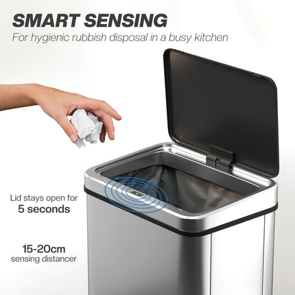 50L Sensor Bin with Quiet Soft-Close Lid, Automatic Touchless Motion Sensor Kitc