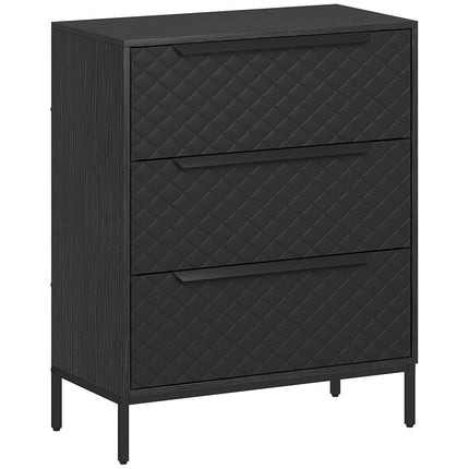 Chest of Drawers, Dresser with 3 Fabric Drawers and Aluminium Handles - Black