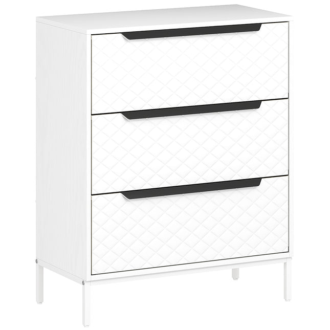 Chest of Drawers, Dresser with 3 Fabric Drawers and Aluminium Handles - White