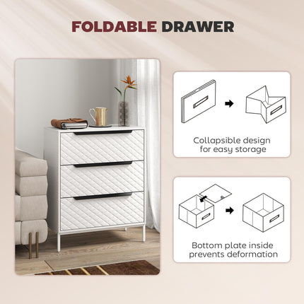 Chest of Drawers, Dresser with 3 Fabric Drawers and Aluminium Handles - White