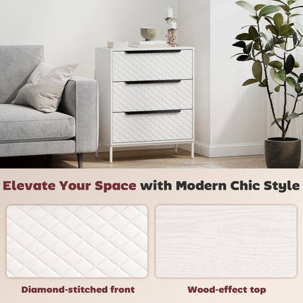 Chest of Drawers, Dresser with 3 Fabric Drawers and Aluminium Handles - White
