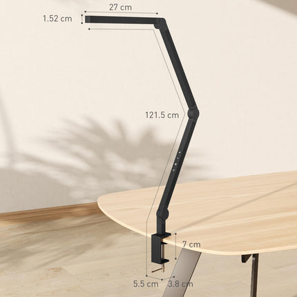 LED Desk Lamp, Dimmable Desk Light with Swing Arm and Clamp, Adjustable Eye-Caring Table Lamp with 2 Colour Modes & 5 Brightness Levels for Study, Drawing, Office, Architect, Task, Black