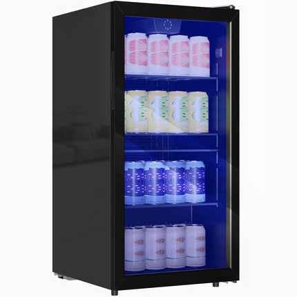 93L Drinks Fridge, 115 Can Freestanding Beer Fridge with Glass Door, Adjustable