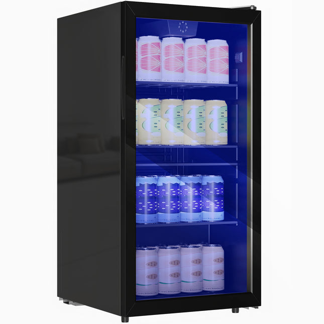 93L Drinks Fridge, 115 Can Freestanding Beer Fridge with Glass Door, Adjustable
