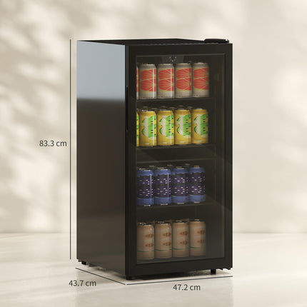 93L Drinks Fridge, 115 Can Freestanding Beer Fridge with Glass Door, Adjustable