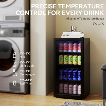 93L Drinks Fridge, 115 Can Freestanding Beer Fridge with Glass Door, Adjustable