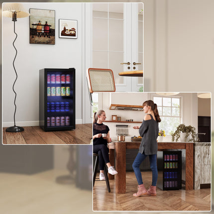 93L Drinks Fridge, 115 Can Freestanding Beer Fridge with Glass Door, Adjustable