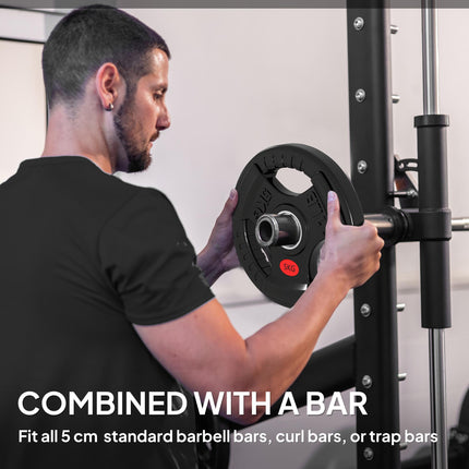 Olympic Weight Plates, 2"/5cm Weight Disc Pair with Tri-Grips, 2 x 5kg Dumbbell Plates for Weightlifting and Strength Training Home Gym Fitness Workout, Black