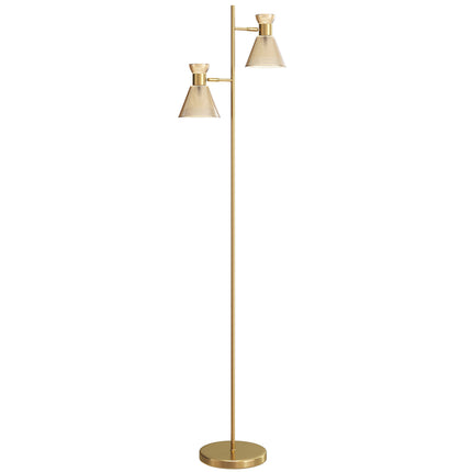 Floor Lamp with Adjustable Dual Head, Modern Standing Lamp with Floral Glass Shades and Foot Switch for Living Room Bedroom, E27 Socket, Bulb Not Included, Gold Tone