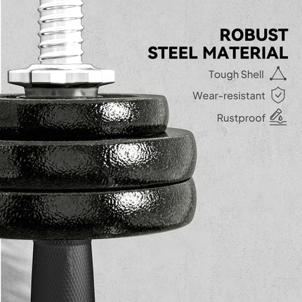 2-in-1 Adjustable Dumbbells Set, 30kg Cast Iron Weights Dumbbells Set with Non-Slip Grip for Strength Training, Weight Lifting, Bodybuilding, Home Gym Workout Equipment for Men & Women