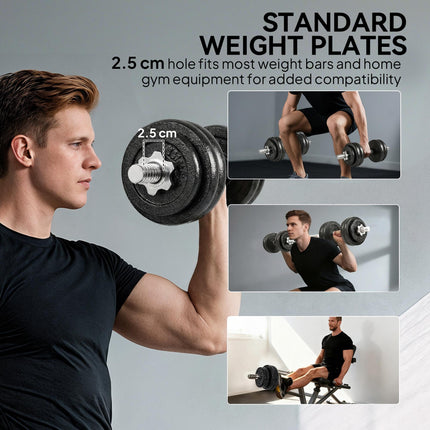 2-in-1 Adjustable Dumbbells Set, 30kg Cast Iron Weights Dumbbells Set with Non-Slip Grip for Strength Training, Weight Lifting, Bodybuilding, Home Gym Workout Equipment for Men & Women