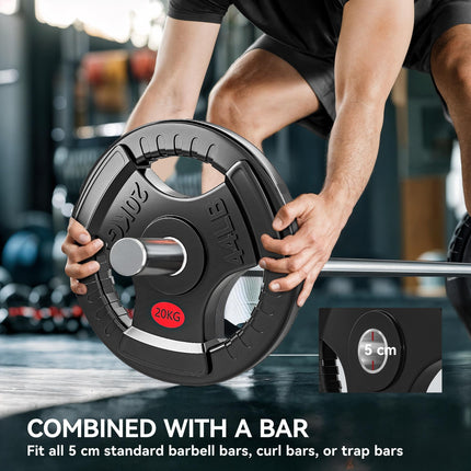 Olympic Weight Plate, 2"/5cm Weight Disc with Tri-Grips, 20kg Dumbbell Plate for Weightlifting and Strength Training Home Gym Fitness Workout, Black