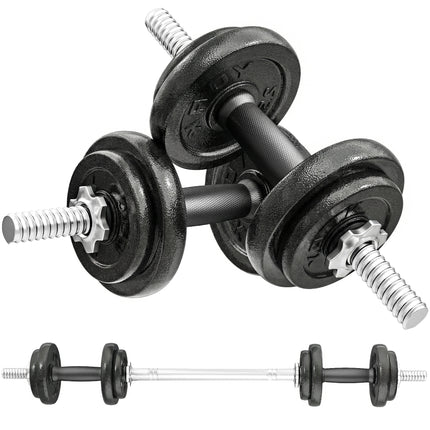 2-in-1 Adjustable Dumbbells Set, 20kg Cast Iron Weights Dumbbells Set with Non-Slip Grip for Strength Training, Weight Lifting, Bodybuilding, Home Gym Workout Equipment for Men & Women