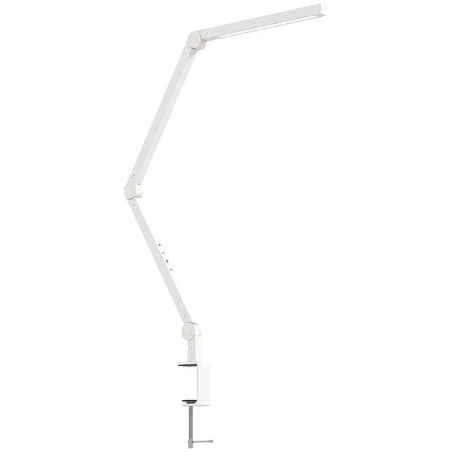 LED Desk Lamp, Dimmable Desk Light with Swing Arm and Clamp, Adjustable Eye-Caring Table Lamp with 2 Colour Modes & 5 Brightness Levels for Study, Drawing, Office, Architect, Task, White