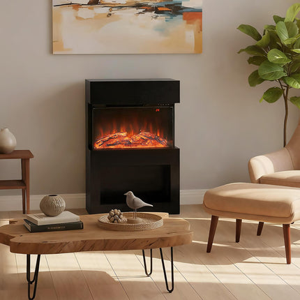 19" Electric Fireplace with Surround, 3D Flame Effect, 6 Colours & 3 Brightness