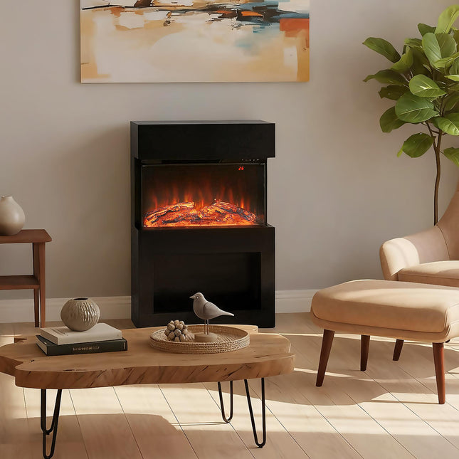 19" Electric Fireplace with Surround, 3D Flame Effect, 6 Colours & 3 Brightness