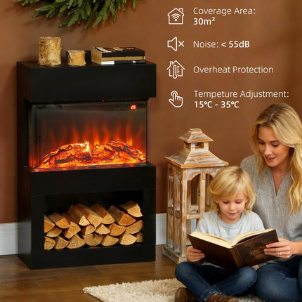 19" Electric Fireplace with Surround, 3D Flame Effect, 6 Colours & 3 Brightness